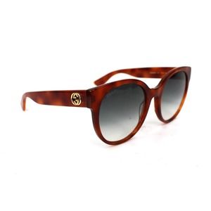 GUCCI Tortoise Brown Gold Logo Havana Oval Rim Sunglasses Green Gradient Lens GG